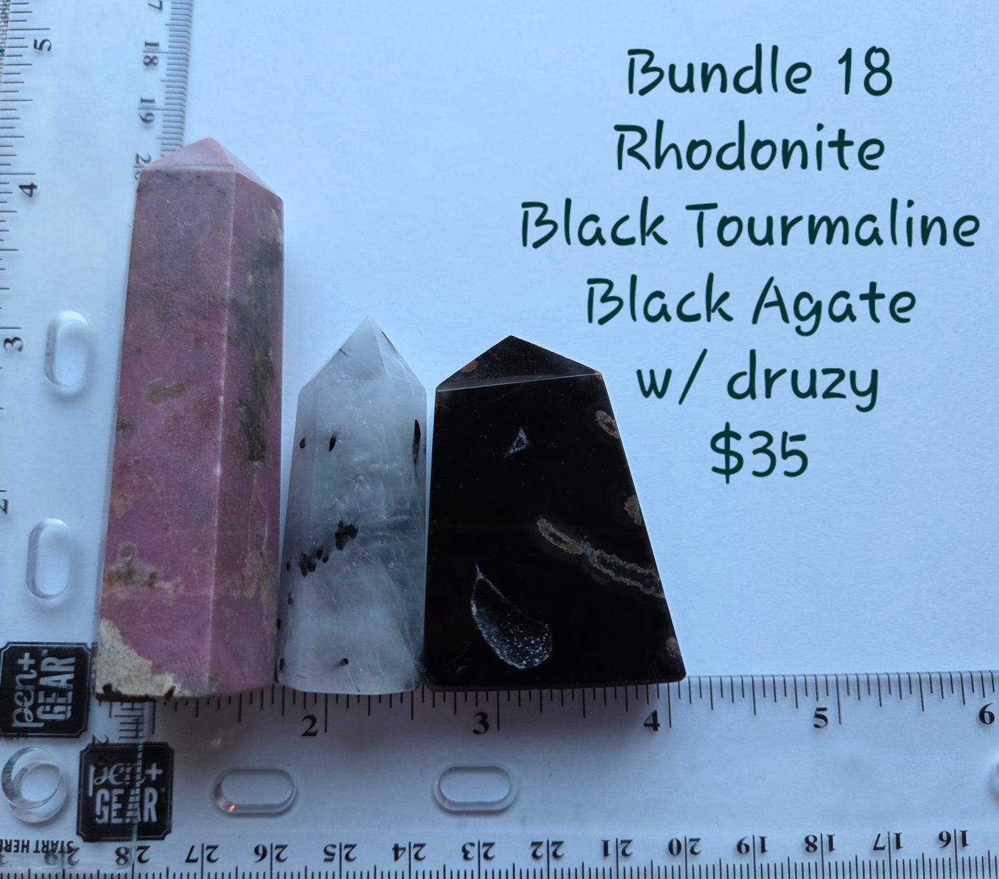 Bundle 18- Rhodonite, Black Tourmaline, Black Agate w/ Druzy