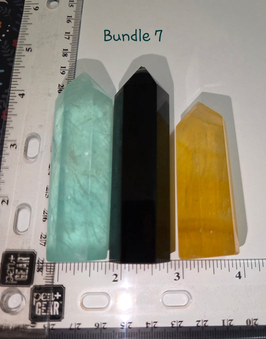 Bundle 7- Baja Blast Fluorite, Black Obsidian, Yellow Fluoirite- Misfit