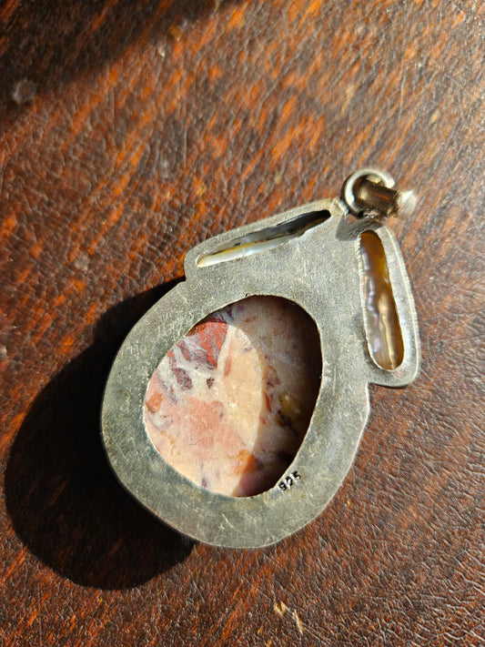 Cobra Jasper and Biwa Pearl Pendant 925