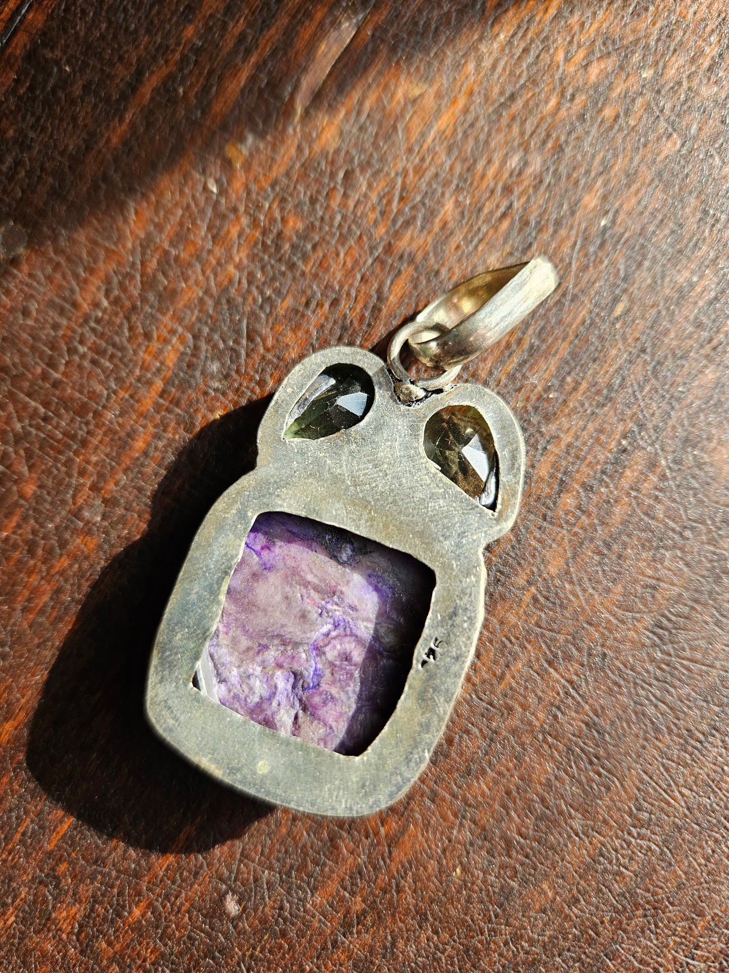 Charoite and Peridot Pendant 925