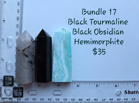 Bundle 17- Black Tourmaline, Black Obsidian, Hemimorphite