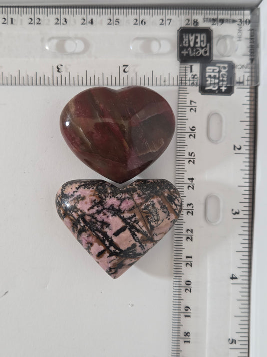 Rhodonite and Rhodochrosite Hearts