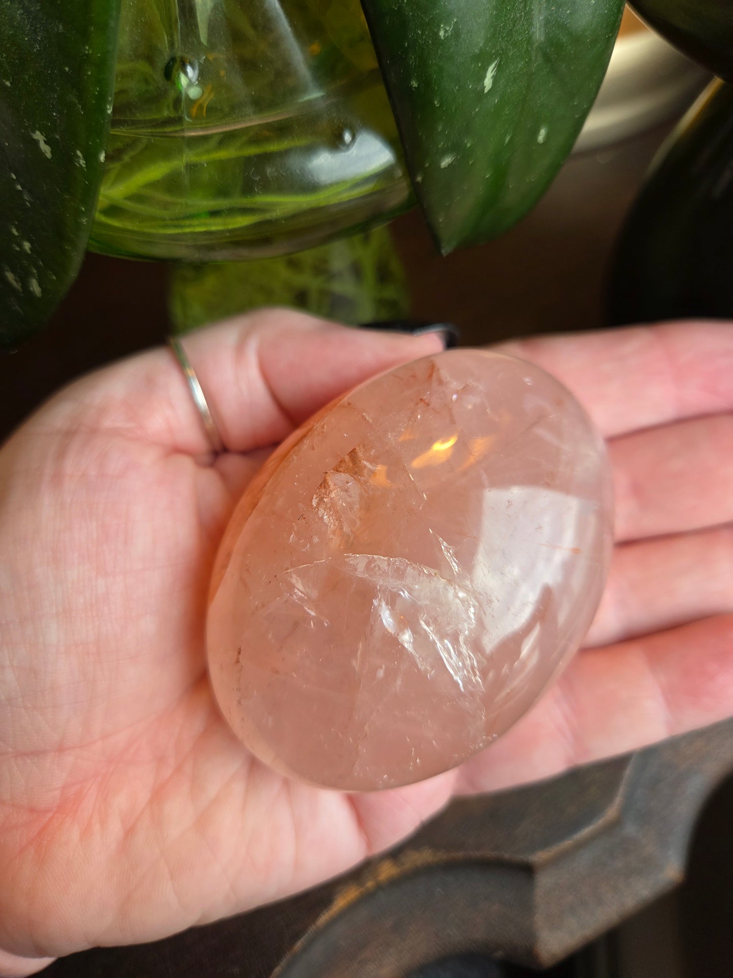 Fire Rose Quartz Palm with Aterism F