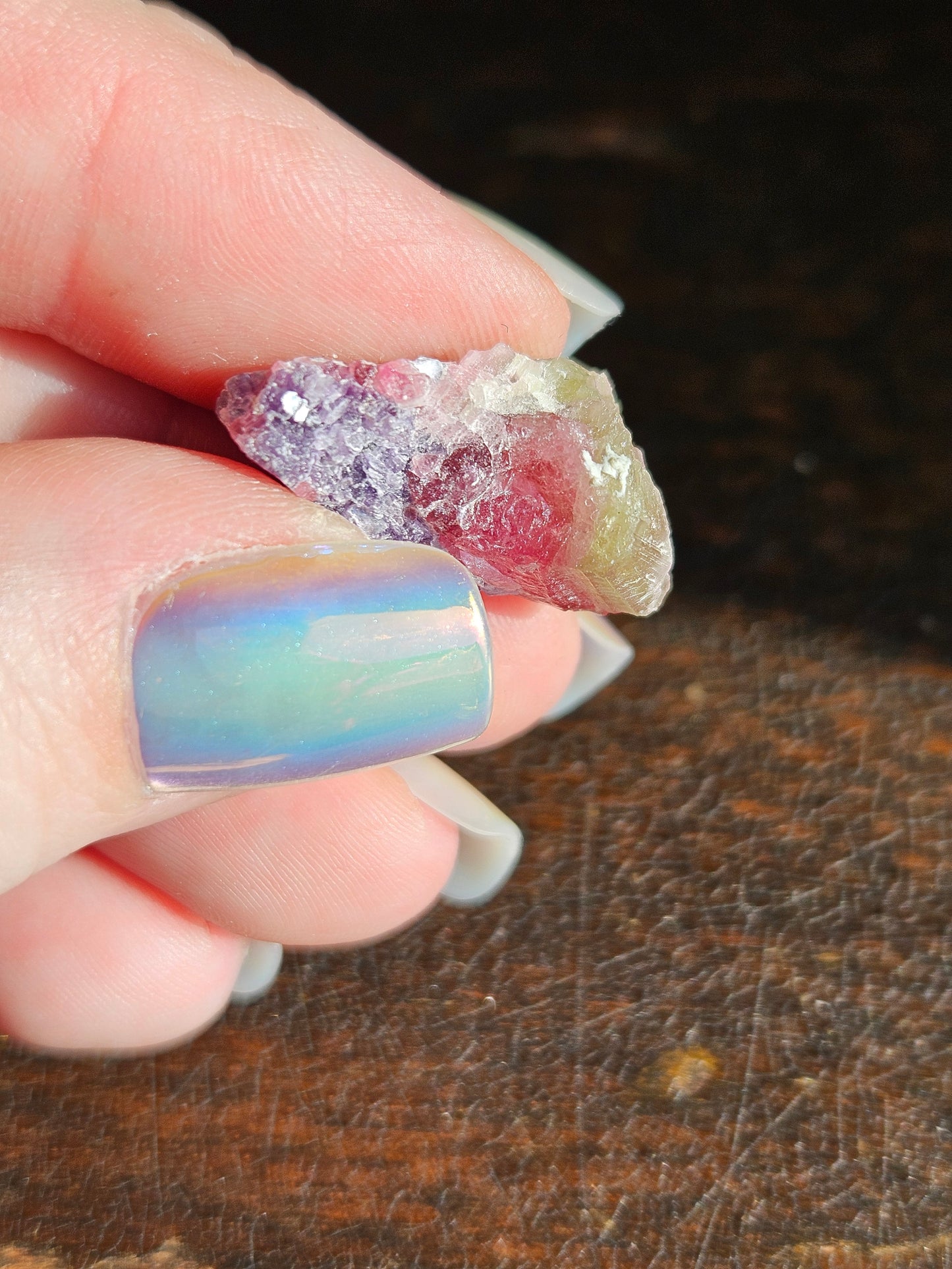 Lepidolite on Watermelon Tourmaline