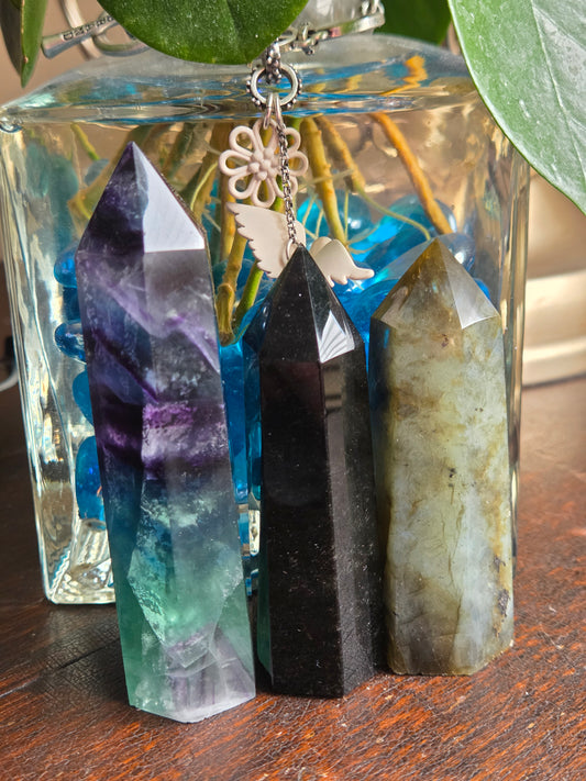 Bundle 9- Black Obsidian, Rainbow Fluorite, Labradorite