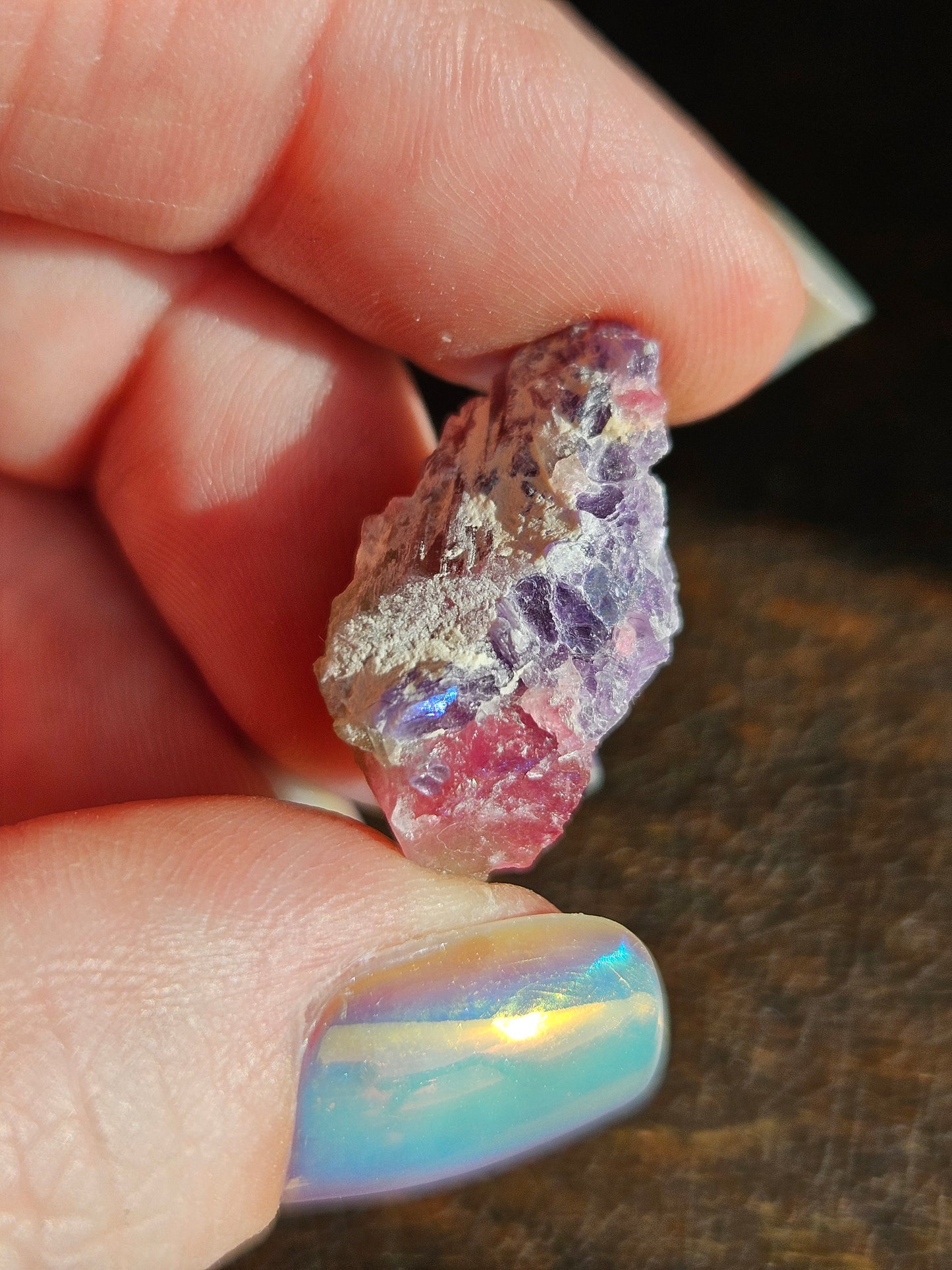 Lepidolite on Watermelon Tourmaline