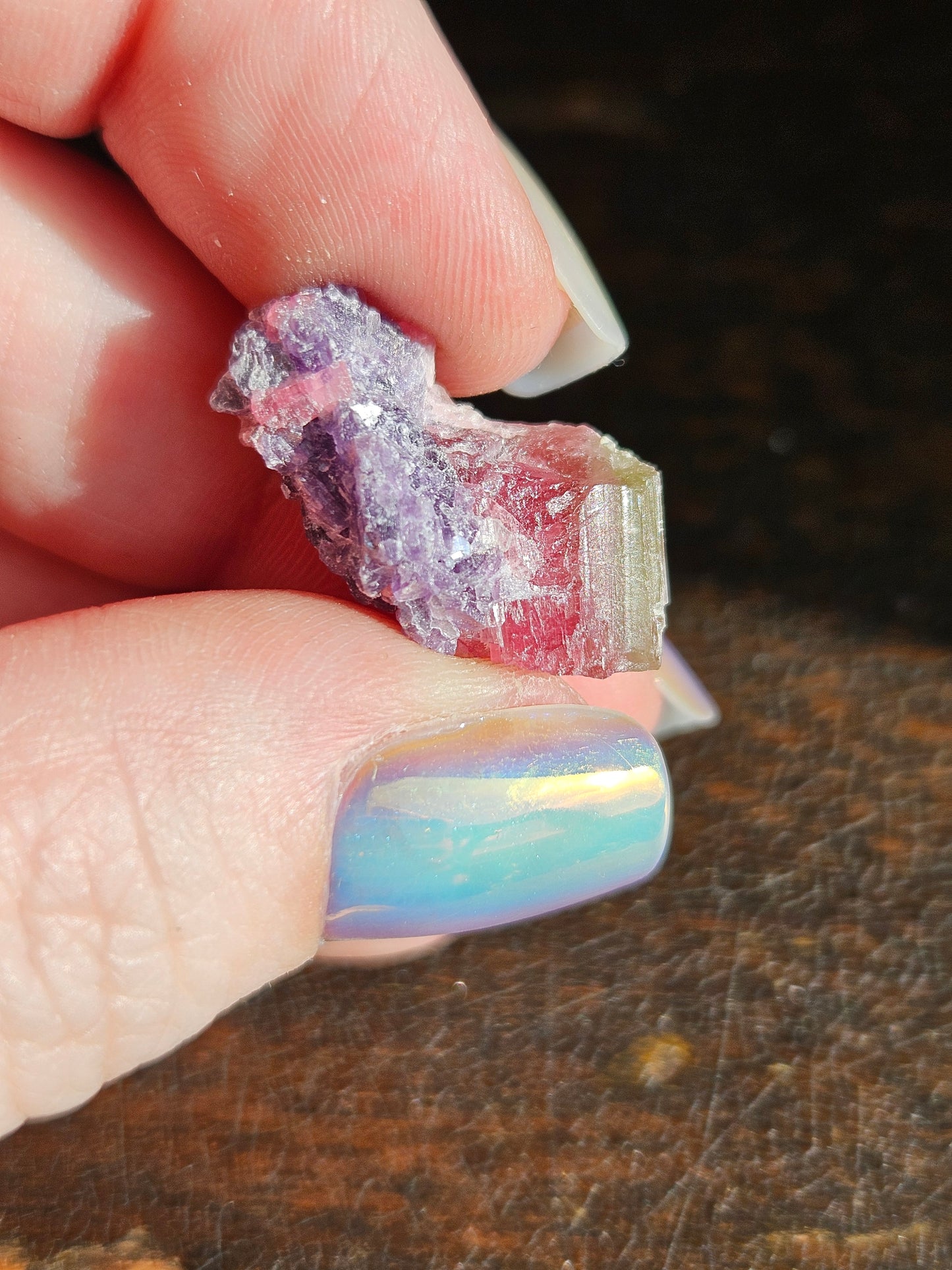 Lepidolite on Watermelon Tourmaline