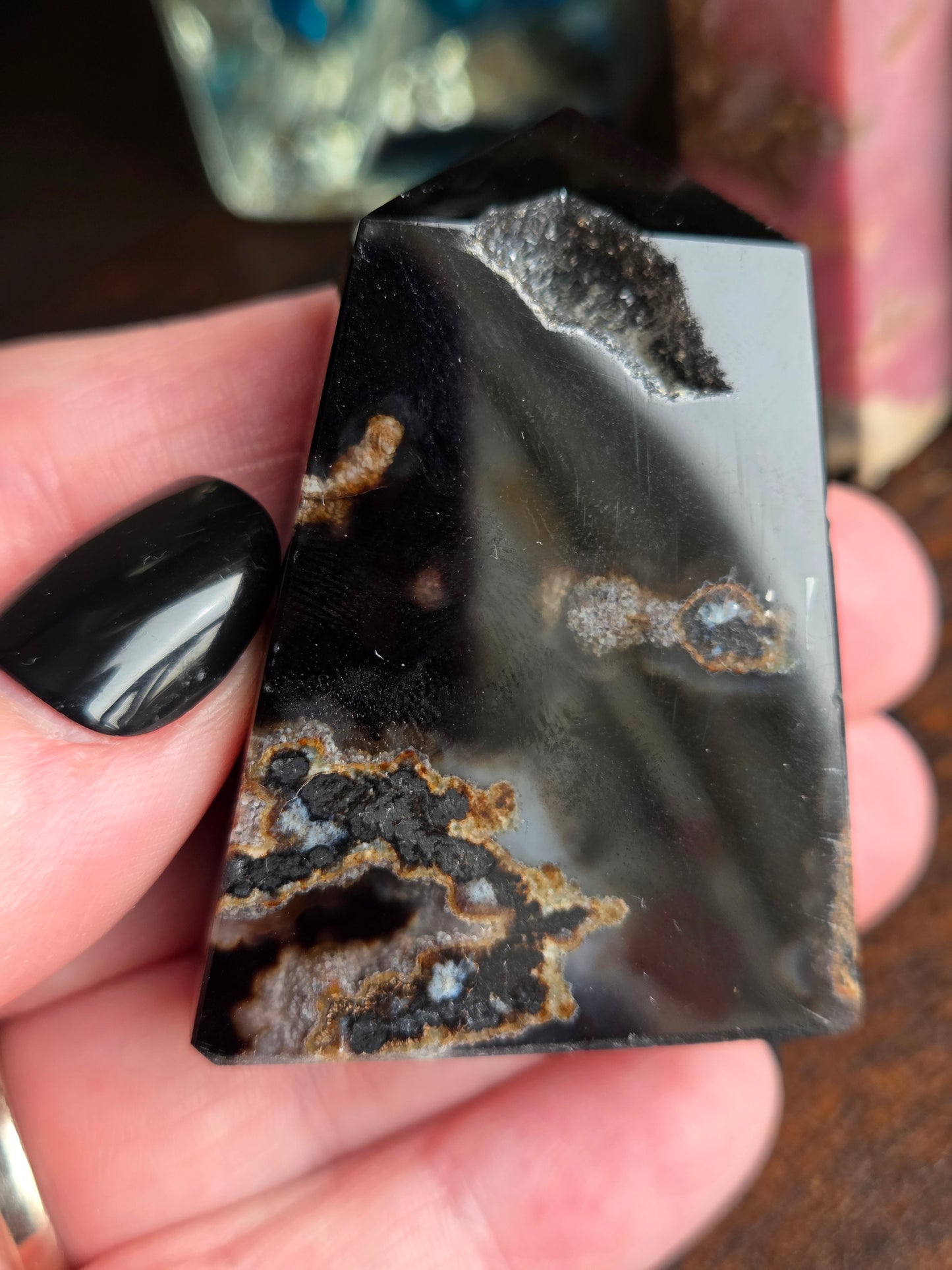 Bundle 18- Rhodonite, Black Tourmaline, Black Agate w/ Druzy
