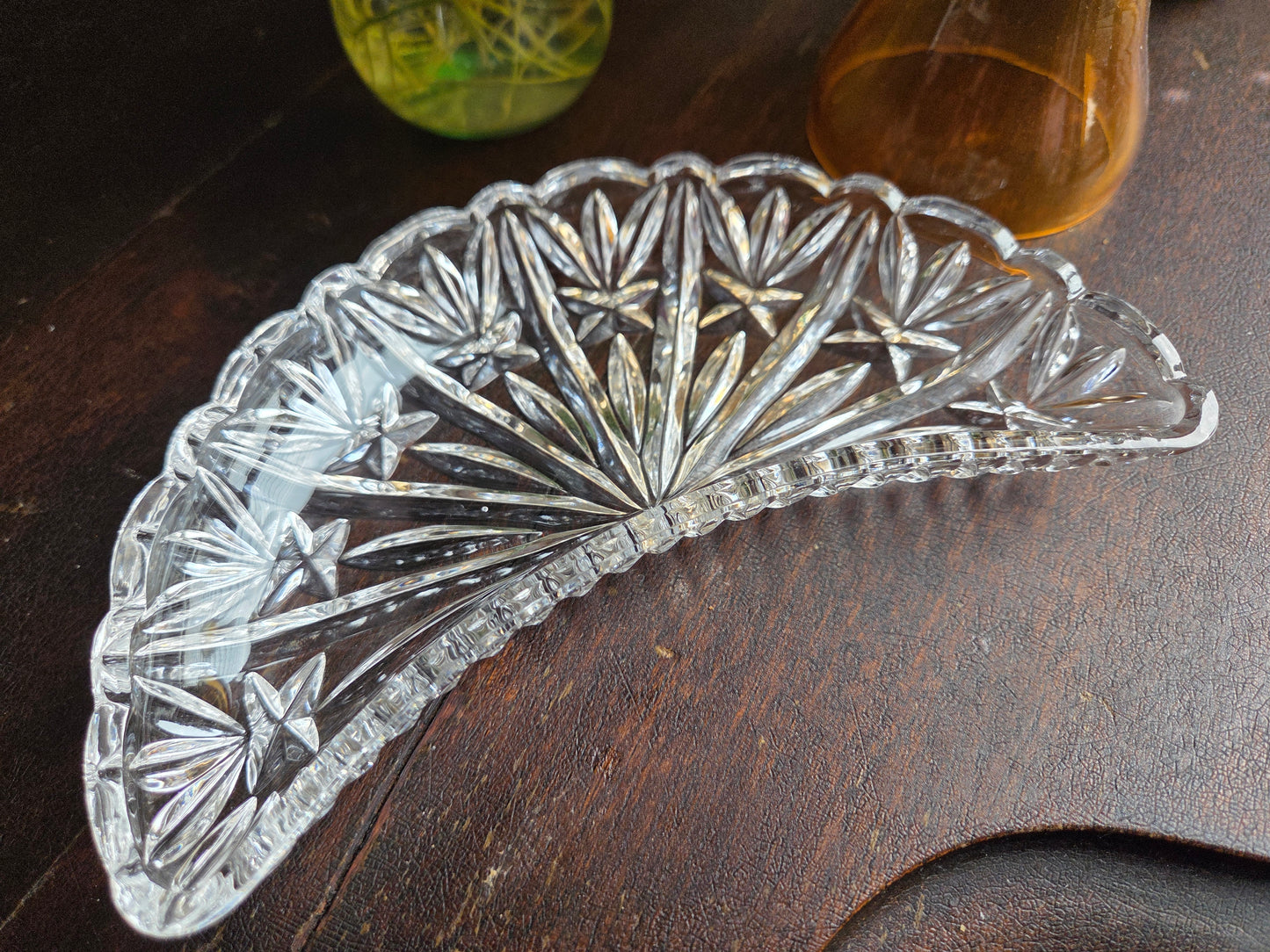 Vintage Cresent Moon Glass Relish Dish