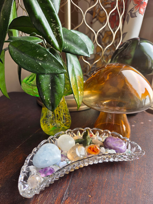 Vintage Cresent Moon Glass Relish Dish