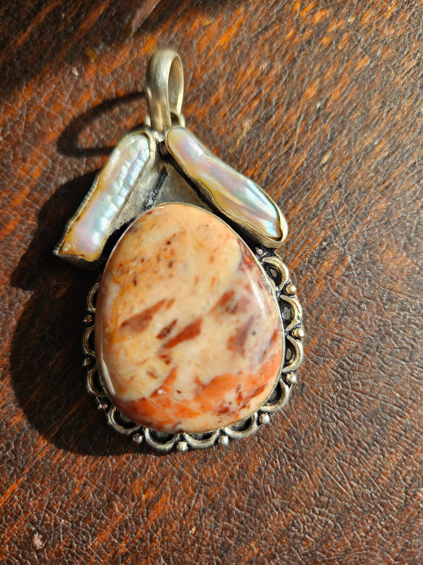 Cobra Jasper and Biwa Pearl Pendant 925