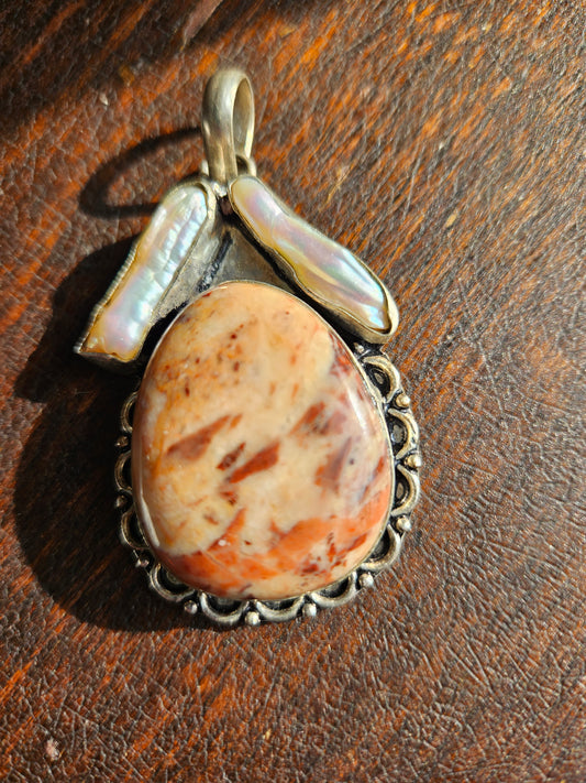 Cobra Jasper and Biwa Pearl Pendant 925