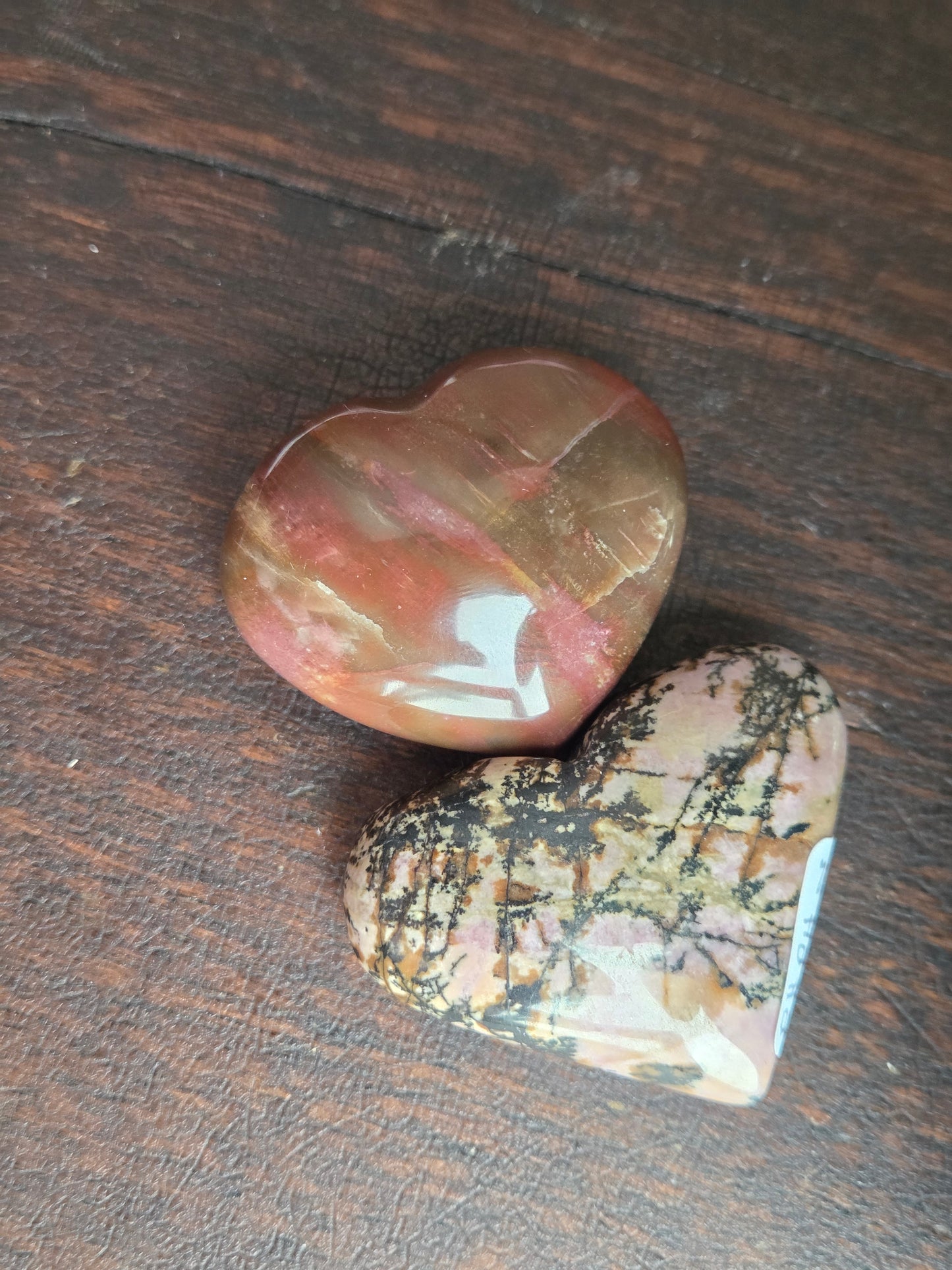 Rhodonite and Rhodochrosite Hearts