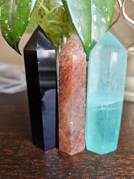 Bundle 10- Strawberry Quartz, Baja Blast Fluorite, Black Obsidian