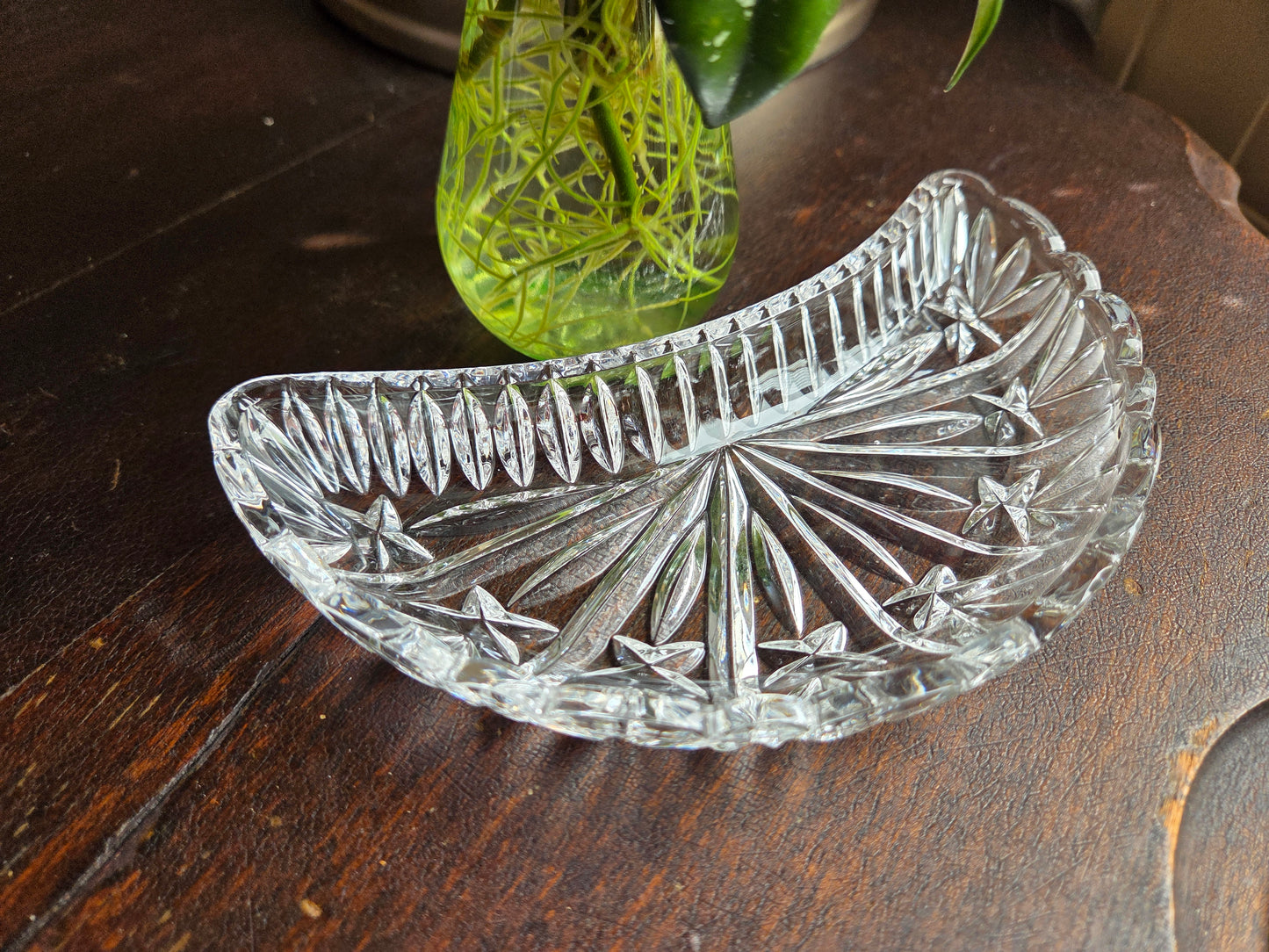 Vintage Cresent Moon Glass Relish Dish