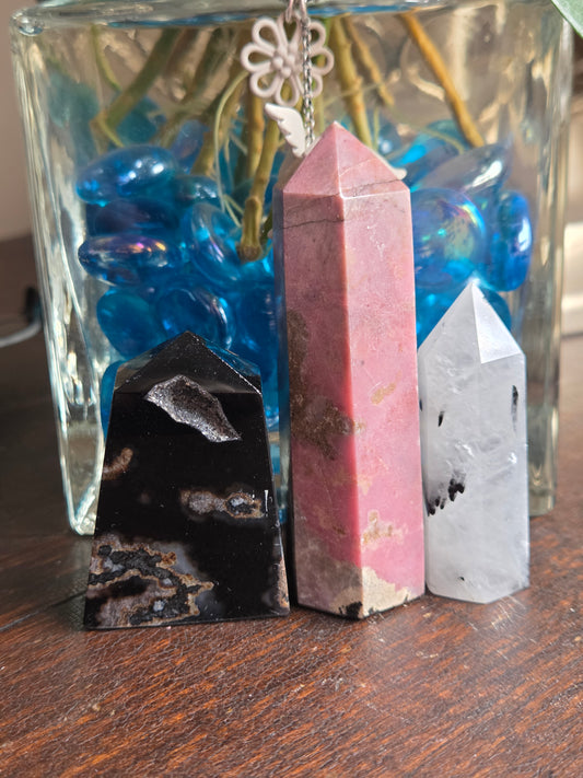 Bundle 18- Rhodonite, Black Tourmaline, Black Agate w/ Druzy