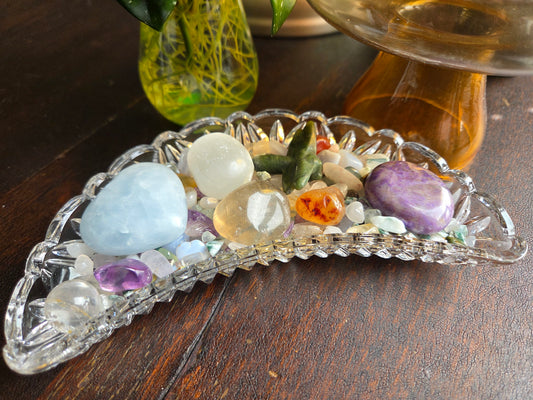 Vintage Cresent Moon Glass Relish Dish