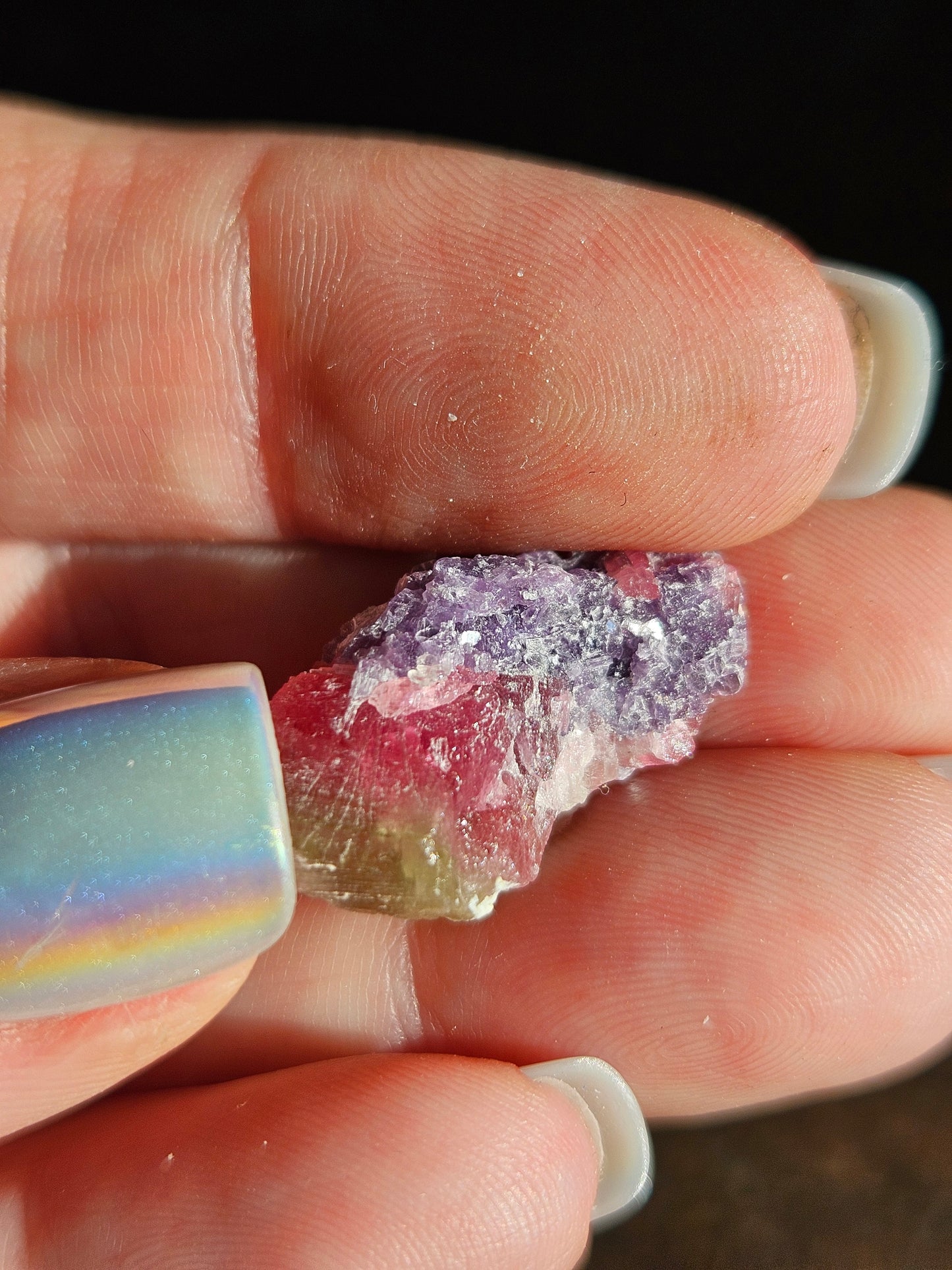 Lepidolite on Watermelon Tourmaline