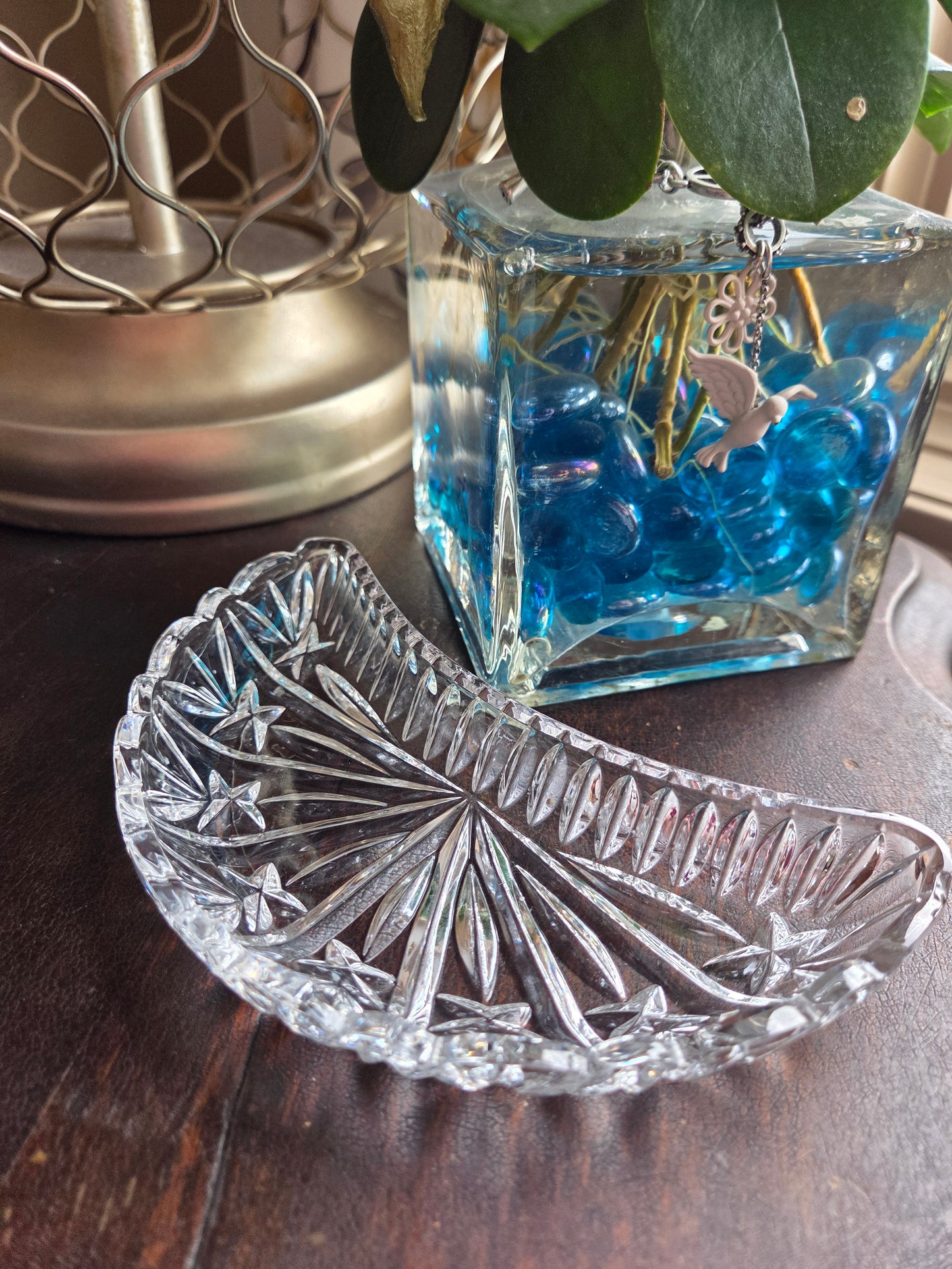Vintage Cresent Moon Glass Relish Dish