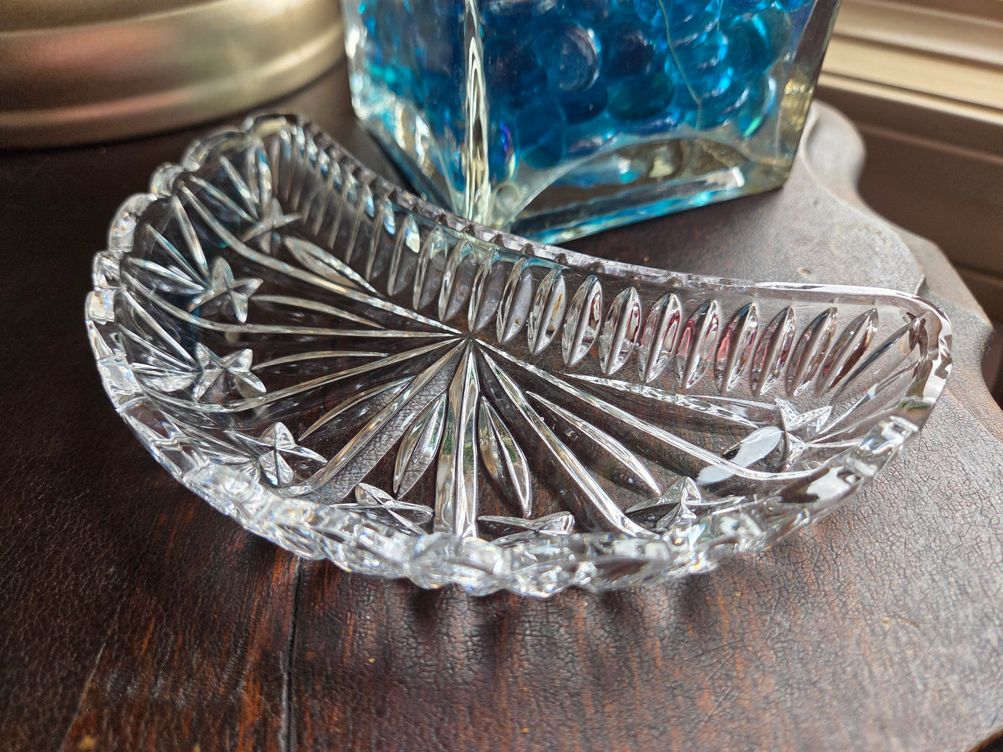 Vintage Cresent Moon Glass Relish Dish